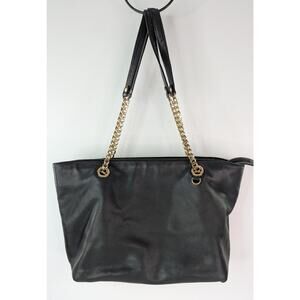 MICHAEL KORS SHOULDER HAND BAG Shopper TOTE Gold CHAIN Black LEATHER